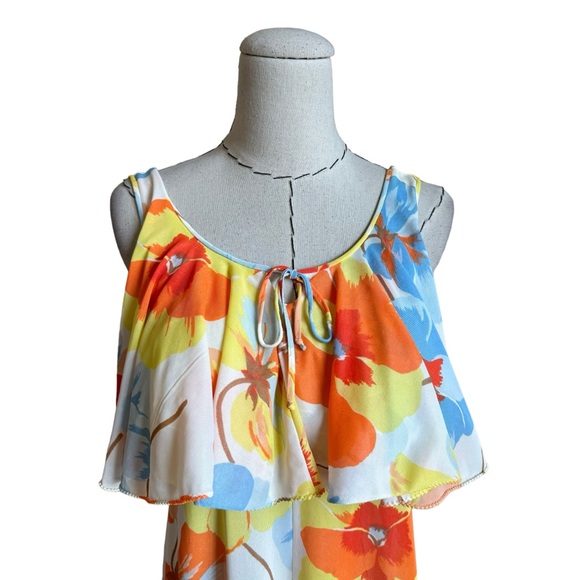 Vintage 60s 70s Miss Stevens Mod Floral Nylon Nightgown Loungewear Dress - Picture 2 of 11